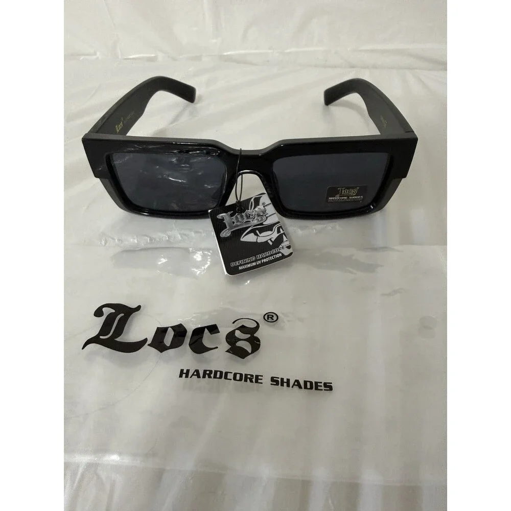 Locs Hardcore Shades Black Rectangular Sunglasses NWT UV Protection Streetwear